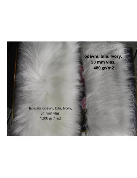 Kožešinový lem na kapuci a kabát – slonová kost ivory, šíře 10 cm, vlas 36 mm