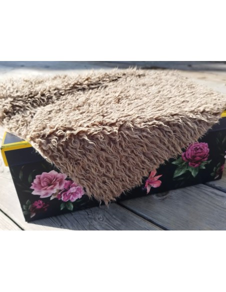 Kožešinový lem na kapuci a kabát – teddy hnědá, šíře 10 cm, vlas 24 mm