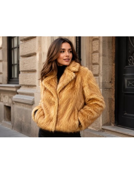 Kožešinový lem na kapuci a kabát – zlatohnědá liška Golden Fox, šíře 10 cm, vlas 40 mm