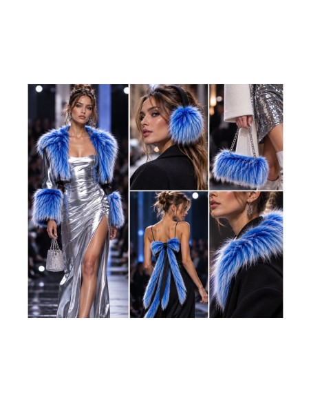 Luxusní umělá kožešina – metráž, modrý melír, vlas 50 mm, šíře 150 cm