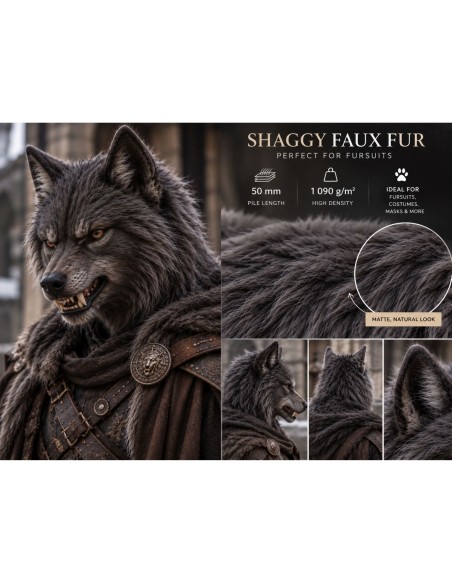 Kožešinový lem na kapuci a kabát – tmavě šedá, shaggy vlas, 50 mm, šíře 155 cm