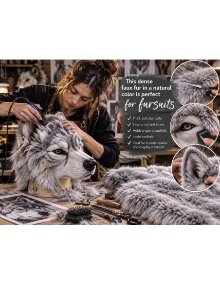 Luxusní umělá kožešina – ocelově šedá, 27 mm vlas, šíře 155 cm